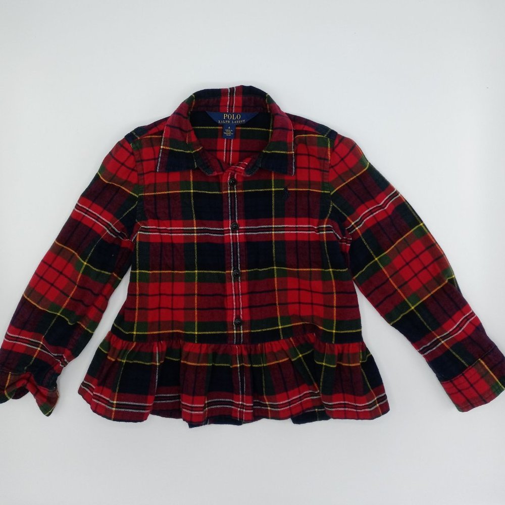 Ralph Lauren Girls Red Tartan Shirt Size 4